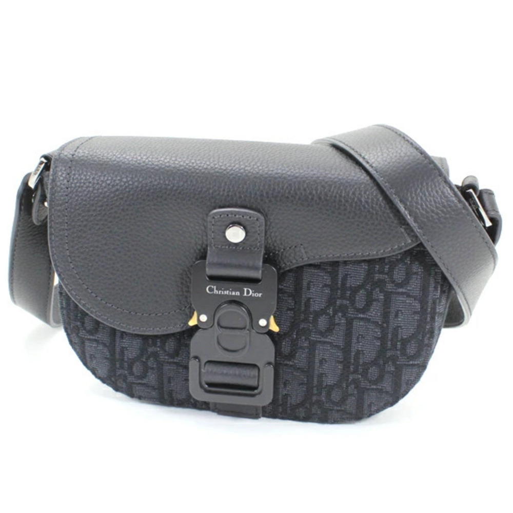 Christian Dior Saddle Flap Messenger Bag Trotter Shoulder Canvas Leather Black